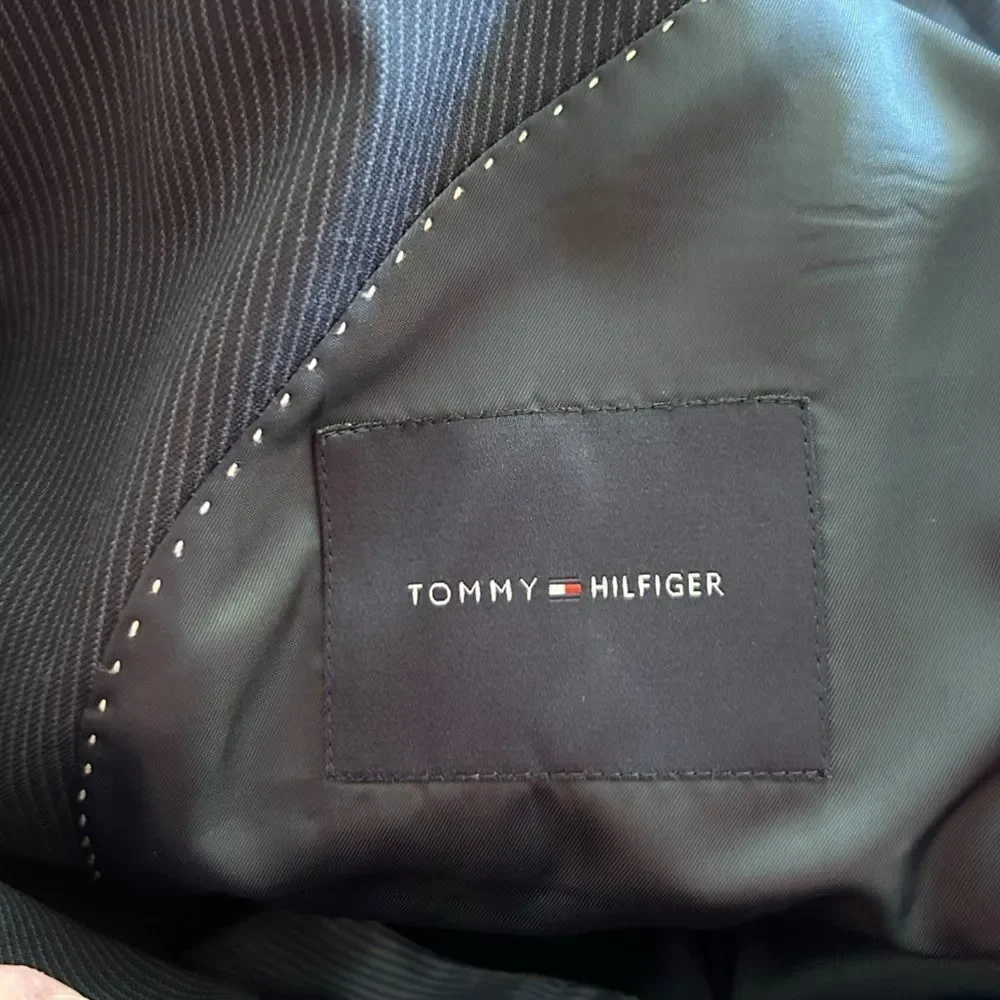 Tommy Hilfiger Blazer Men’s Size 46 R Grey Pin Stripe Suit Jacket Wool‎
